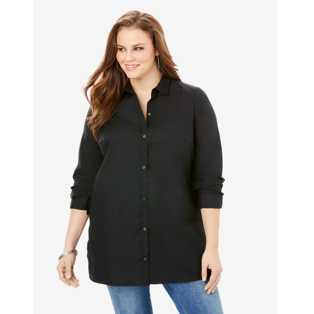 NWOT 24W Black Kate Long Slv Button Front Tunic